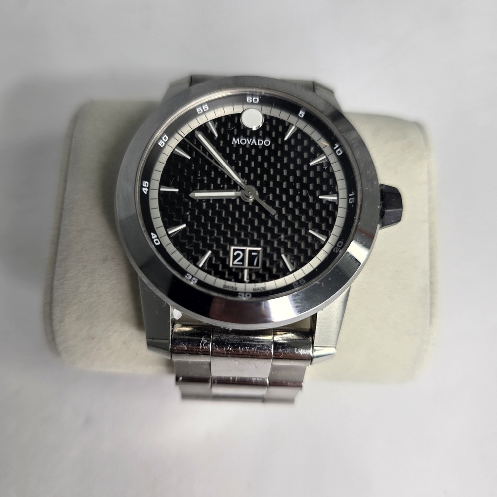Movado Vizio 0607050 Men's Black Carbon Fiber Big Date Stainless Steel Watch